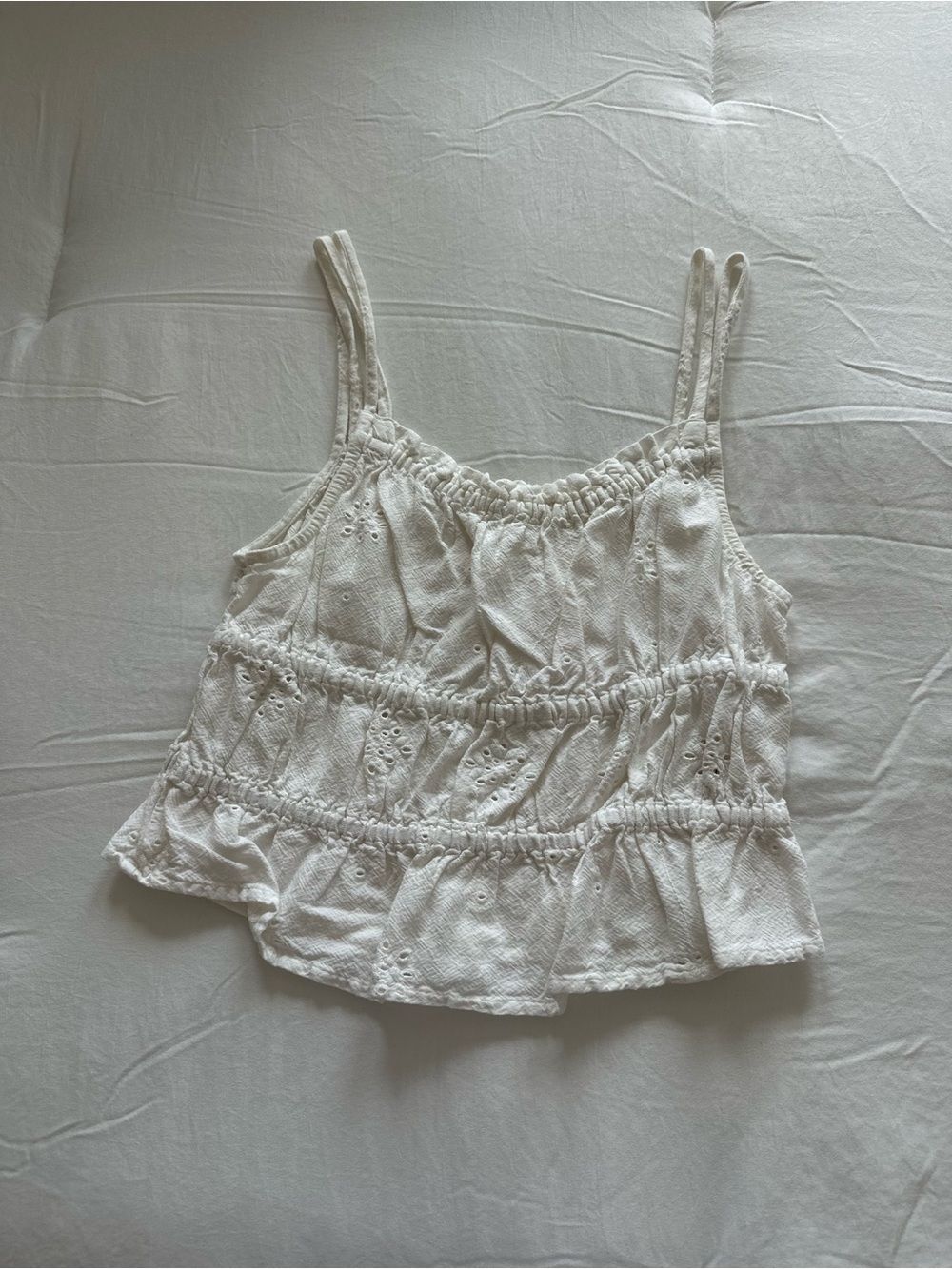 Women's White Eyelet Tiered Ruffle Tank Top